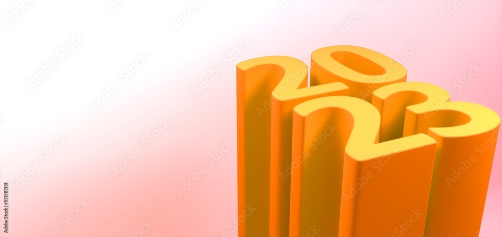 2023 new year card with modern gradient style 3d realistic year number. 3D illustration. Volumetric digits 2023 at an angle, place for text for New Year's greetings, New Year corporate banner 2023 new year card with modern gradient style 3d realistic year number. 3D illustration. Volumetric digits 2023 at an angle, place for text for New Year's greetings, New Year corporate banner