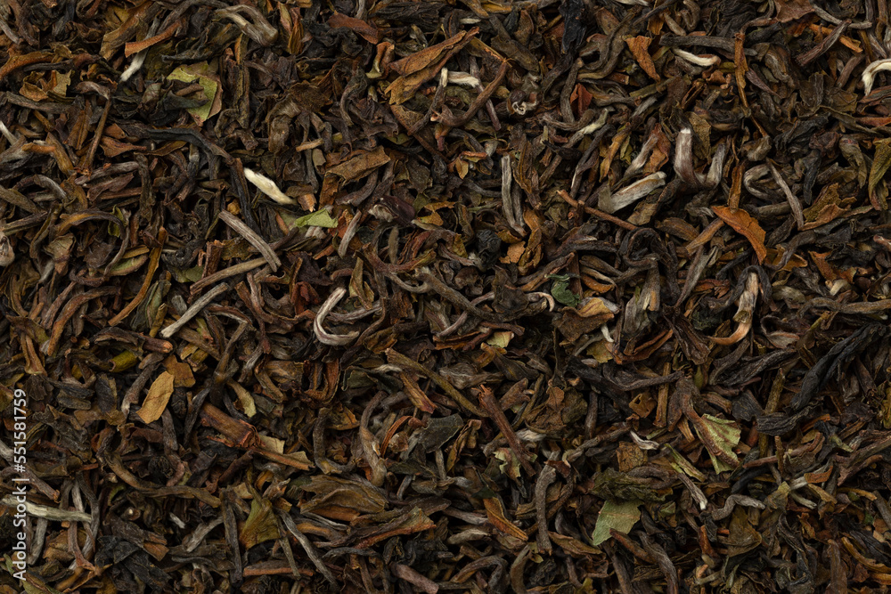 Rungmook Darjeeling Tea dried tea leaves close up full frame Rungmook Darjeeling Tea dried tea leaves close up full frame