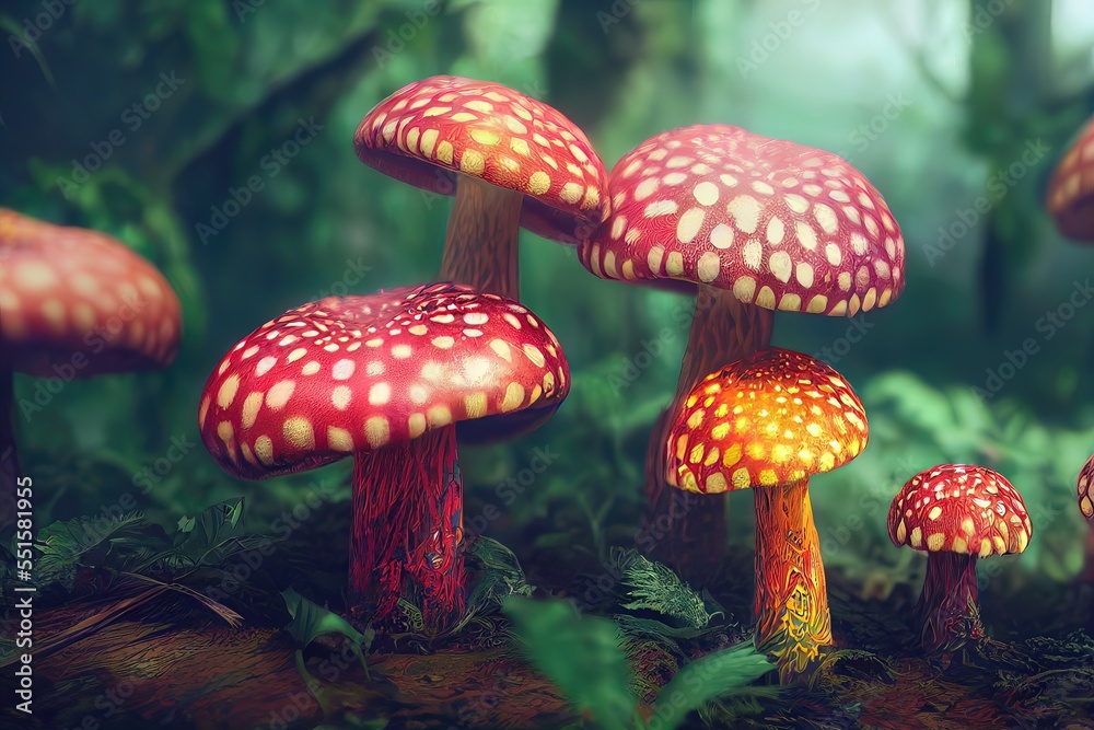 Fototapeta premium Colorful mushrooms in the forest