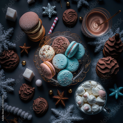 Flat layout, a collection of festive candies.