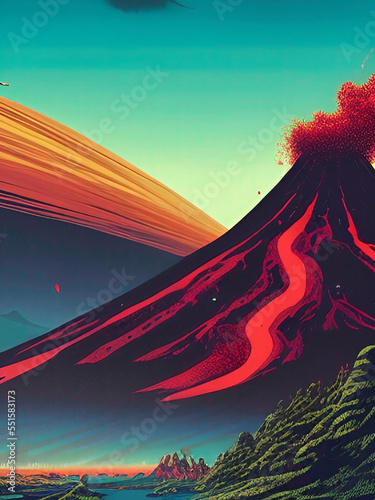volcano eruption with smoke