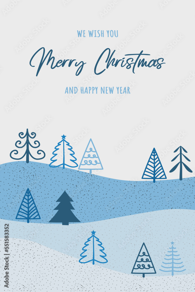 Colourful Christmas trees. Greeting card with decorations. Vector illustration