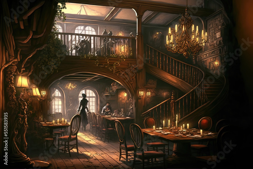 AI generated image of a medieval tavern somewhere in Europe	
