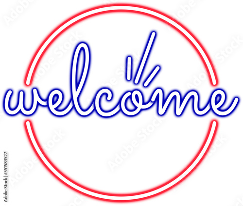 Neon welcome lettering sign