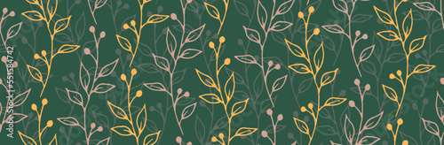 Berry bush branches organic vector seamless ornament. Ornate floral fabric print. Garden plants leaves and buds wallpaper. Berry bush sprigs summer repeating ornament