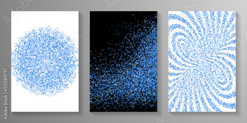 Glamour blue confetti grain scatter texture. Triangle square circle star particles flying. Banner template. Uneven scruple elements dust confetti. Holiday decoration stardust spatter