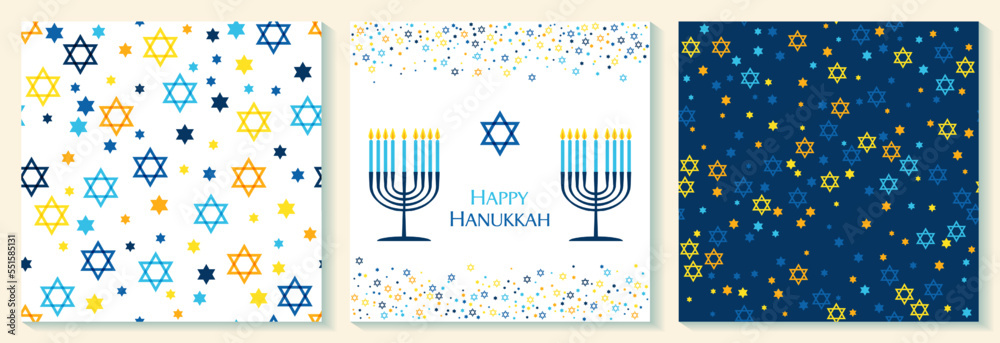 Φωτογραφία Happy Hanukkah card with nine-branched candelabrum Hanukkah menorah and Star of David Jewish symbol