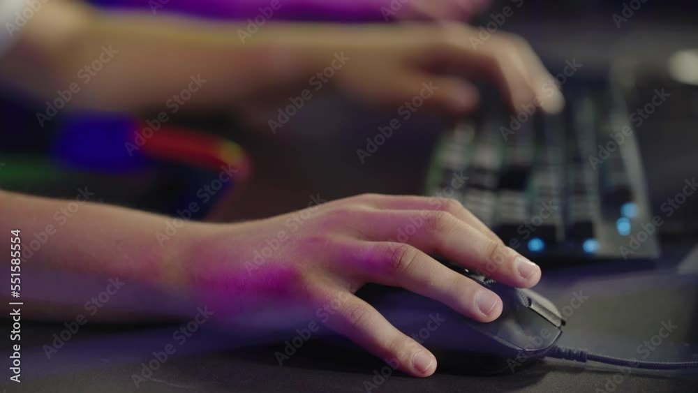 Close Up Of A Gamer Playing With A Professional Black Gaming Mouse And ...