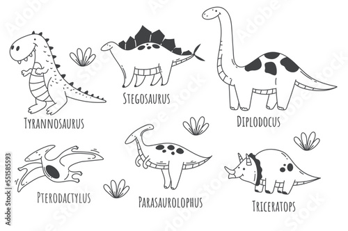 Wallpaper Mural Dinosaurs animal type name line art concept vector design graphic illustration element Torontodigital.ca