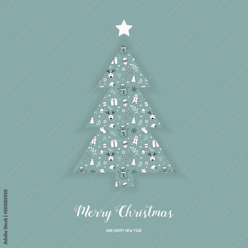 Christmas greeting card with tree and decorations. Vector Christmas greeting card with tree and decorations. Vector