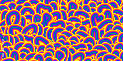 Colorful psychedelic swirl seamless pattern with hallucination swirls. Vector illustration. Trippy 70s textile background. Groovy design