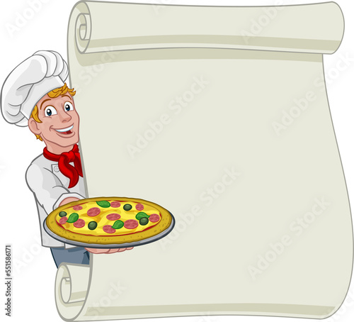 Pizza Chef Cartoon Man Scro...