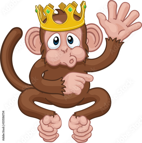 Monkey King Crown Cartoon Animal Waving Pointing