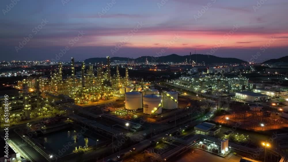 Aerial view of Oil refinery, Oil Industry at twilight. Aerial view of Oil refinery, Oil Industry at twilight.