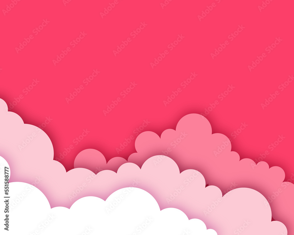 cloud air sky on pink cloudy weather cutout paper panorama background