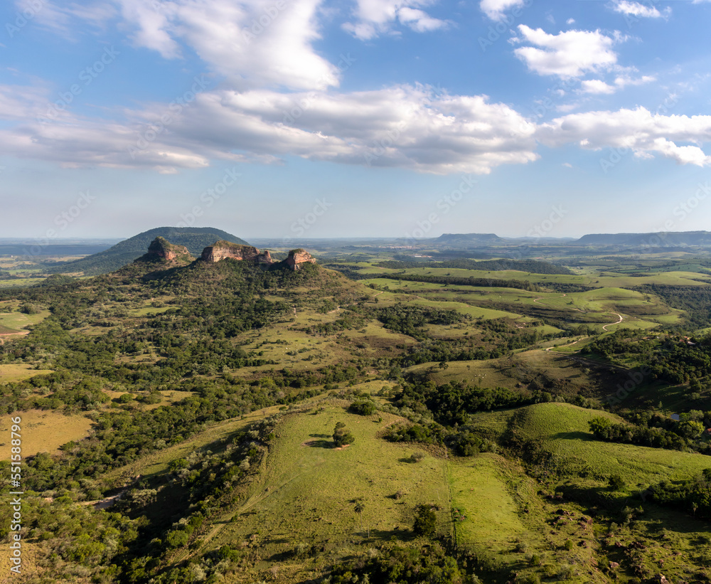 Panoramic view of Mount Three Stones from the Indian stone in the region of the cities of Botucatu, Bofete and Pardinho. Interior of the state of São Paulo. Brazil.
