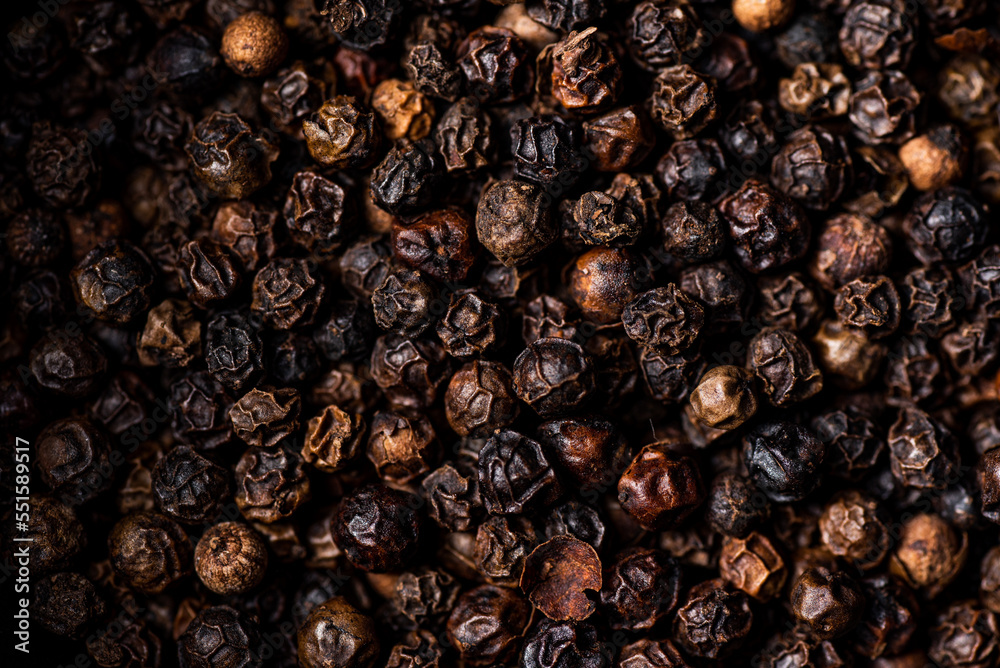 Black pepper. Closeup view. Black pepper. Closeup view.