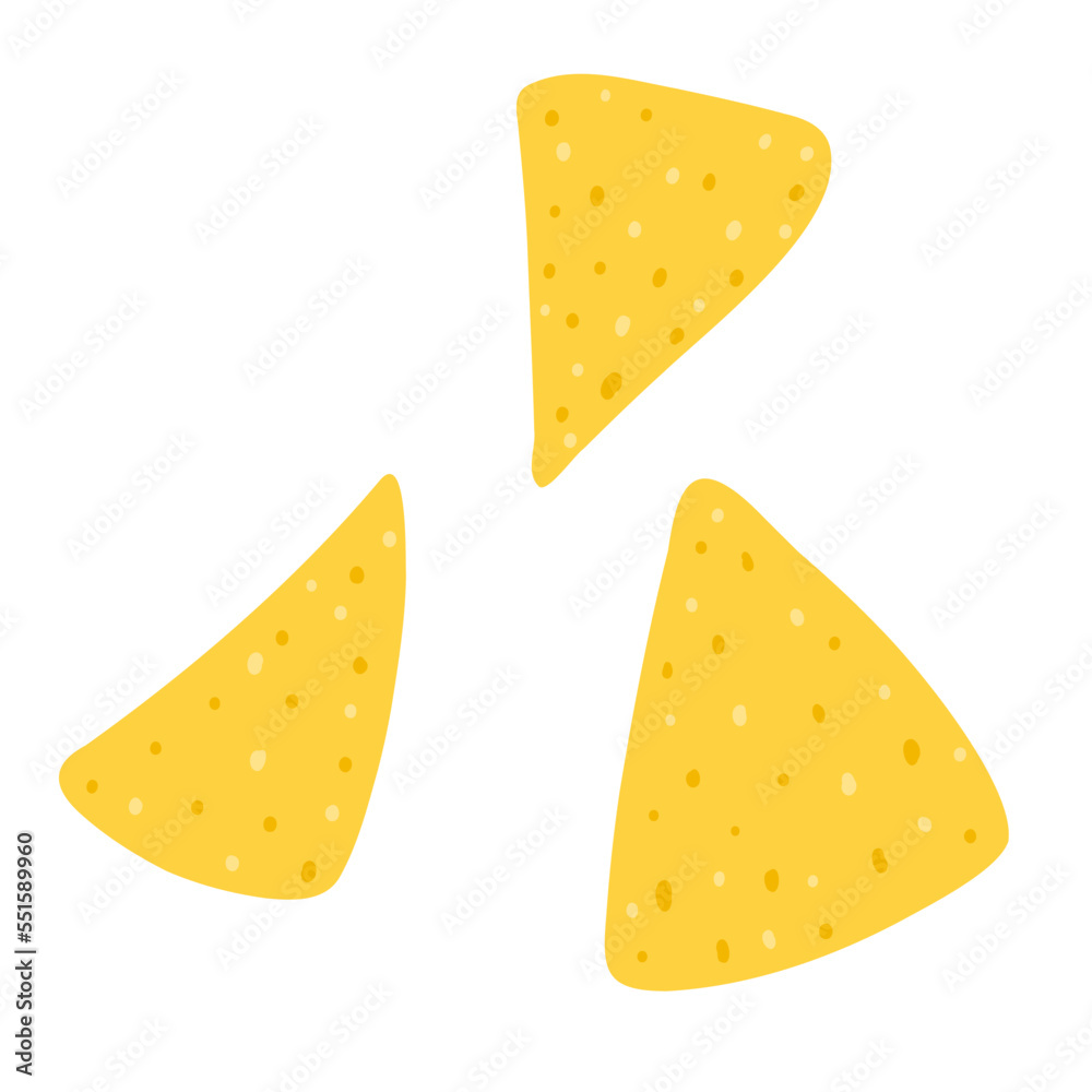 Tortilla chips in cartoon flat style. Hand drawn vector illustration of nachos tortillas, mexican food Tortilla chips in cartoon flat style. Hand drawn vector illustration of nachos tortillas, mexican food