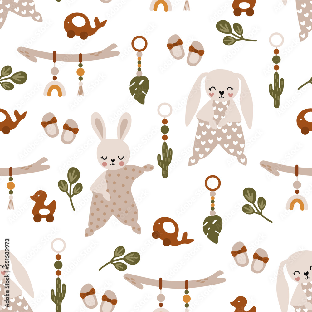 Fototapeta premium seamless pattern with baby toys on the white background