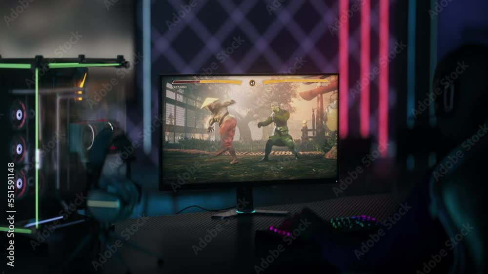 Player Fails To Beat Boss In Fighting Game On Computer. Fighting Game ...