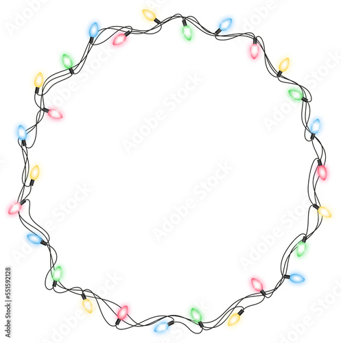 Christmas and New year realistic colorful light garland like frame