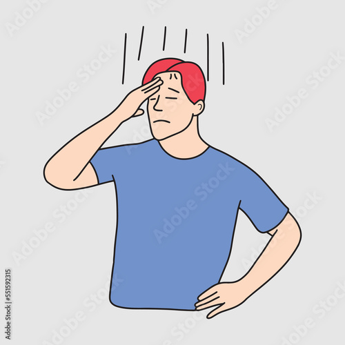 illustration of a young male character feeling dizzy and having a headache