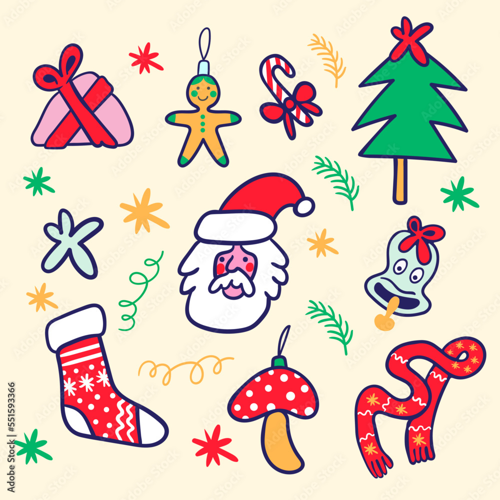 christmas set of cartoon elements in flat style vector christmas set of cartoon elements in flat style vector