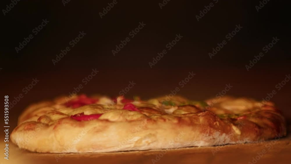 Pizza in the oven, with bubbling cheese and golden crust. Close-up cooking pizza in the oven. The concept of fast food, italian cuisine Pizza in the oven, with bubbling cheese and golden crust. Close-up cooking pizza in the oven. The concept of fast food, italian cuisine