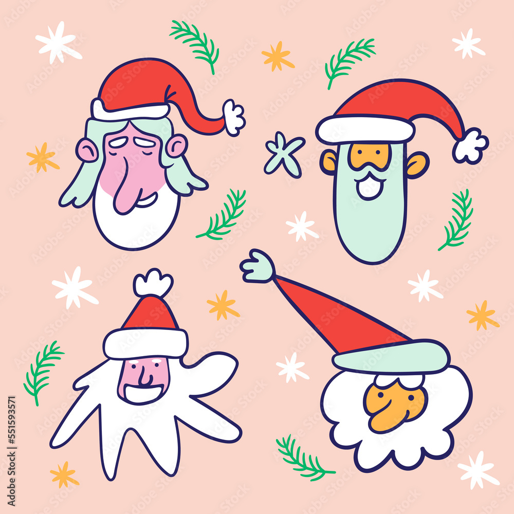 Naklejka premium set of santa claus in flat style in vector