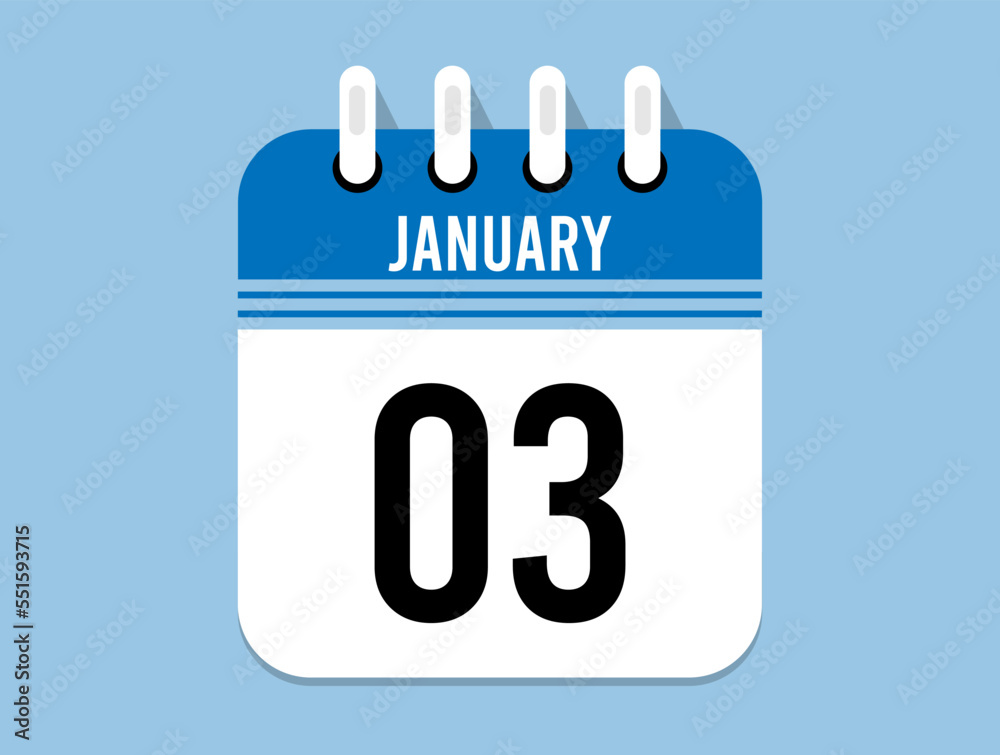 3 day January calendar icon. Banner for appointments, special dates and birthdays. Calendar vector for January in blue color on light background 3 day January calendar icon. Banner for appointments, special dates and birthdays. Calendar vector for January in blue color on light background