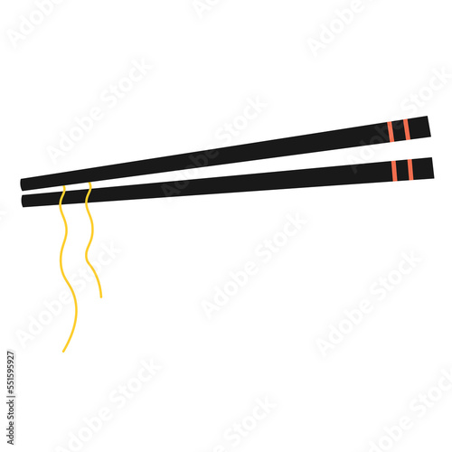 Black chopsticks flat lay illustration isolated on white background. Pair of sushi sticks. Vector realistic asian kitchen accessories