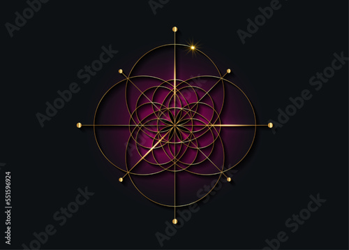 Fotografering Gold Sacred Geometry, Seed of life symbol
