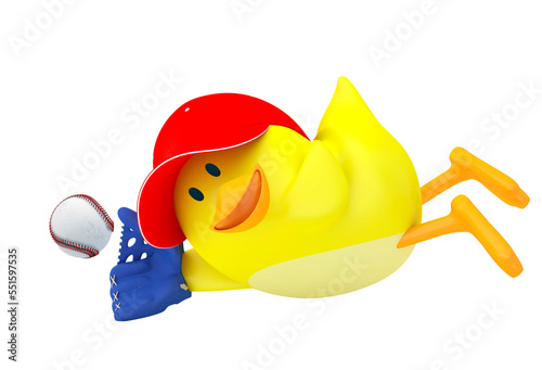 Little baseball player chick on white - 3D render