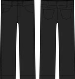 Children's classical jeans technical sketch. Black color. Denim casual clothes.