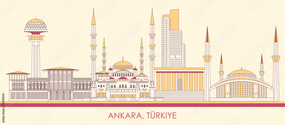 Cartoon Skyline panorama of city of Ankara, Turkiye - vector illustration