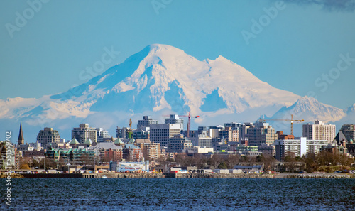 Cityscape in front of Mt Baker, Victoria, Vancouver Island, Vancouver, British Columbia, Canada