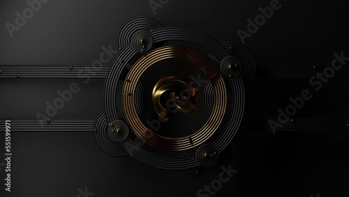 3D rendering, Looping animation of metallic golden balls rolling on a circular rail. abstract rotation animation 3D.