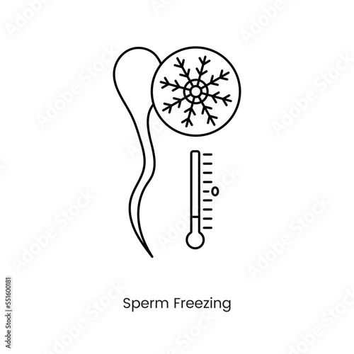 Freezing sperm icon line in vector, illustration of sperm and snowflake.
