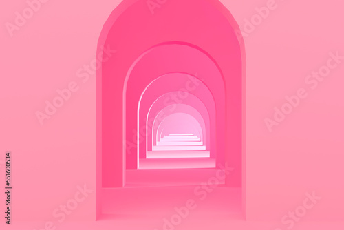Minimal pastel abstract background and mock up for the presentation and exhibitions of products. Antique arches in the walls in perspective. 3d illustratio