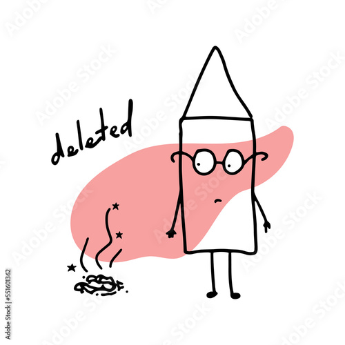 Worried vector envelope in glasses near ashes. Cute character with emotion. Isolated vector image.
