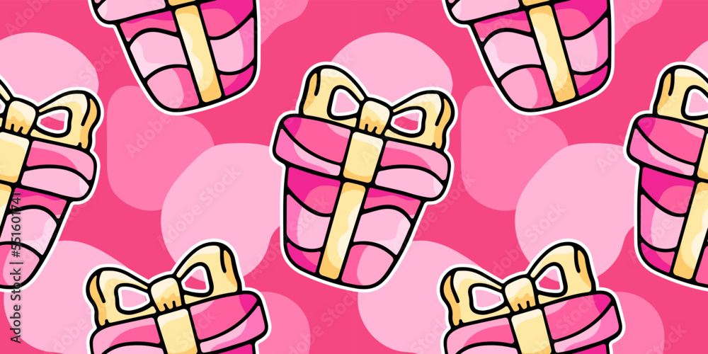 Gift box, vector seamless pattern in the style of doodles, hand drawn Gift box, vector seamless pattern in the style of doodles, hand drawn
