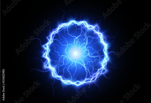 Powerful ball lightning blue png. A strong electric neon charge of energy in one ring. Element for your design, advertising, postcards, invitations, screensavers, websites, games.	
