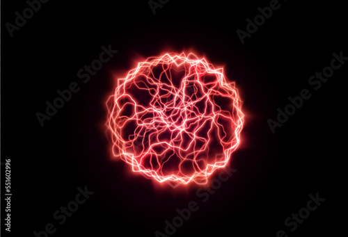 Powerful ball lightning red png. A strong electric neon charge of energy in one ring. Element for your design, advertising, postcards, invitations, screensavers, websites, games.