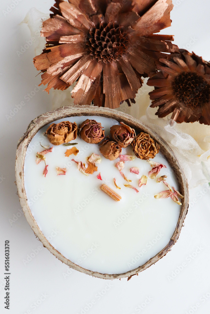 original candle in coconut from natural soy wax with a wooden wick	