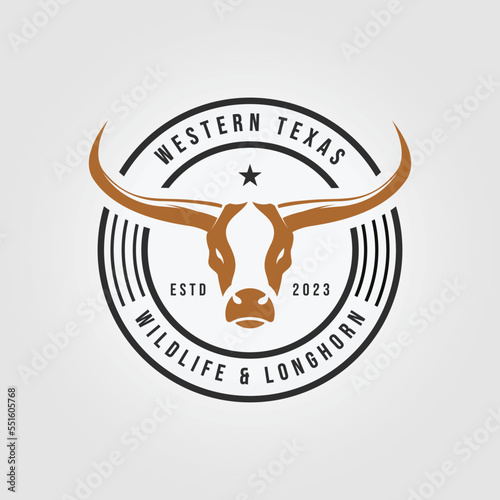 emblem cow longhorn cowboy logo icon vector design illustration