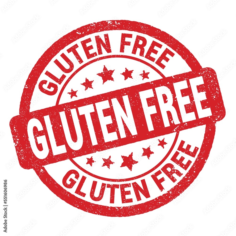 GLUTEN FREE text written on red round stamp sign. GLUTEN FREE text written on red round stamp sign.