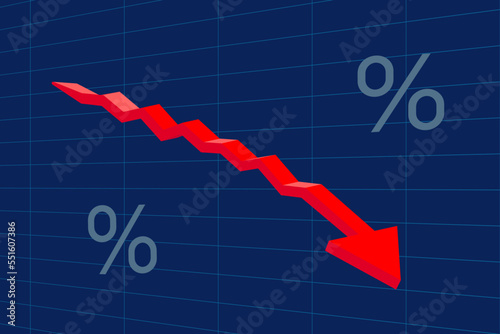 Stock or financial market crash with down red arrow