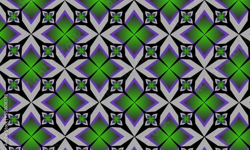 illustration, the background forms a batik image, the colors green, gray, black and purple, batik is typical of Indonesia
