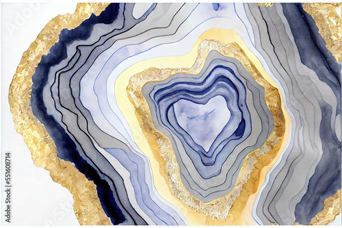 Drawing watercolor geode painting golden blue shape