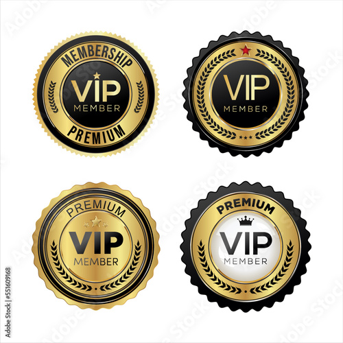 Vip premium membership golden badge on white background  